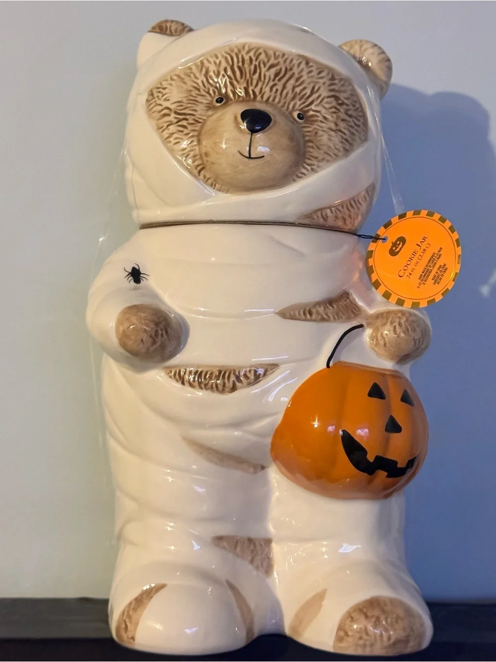 Halloween Mummy Teddy Bear Pumpkin Cookie Jar Fall Kitchen Decor